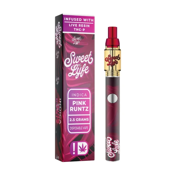 1604ed74-4aed-48fd-b070-f48efe358ef8 Sweet Lyfe 2.5ml Disposable Vape Pen Infused with Live Resin + THCP - Pink Runtz - Indica