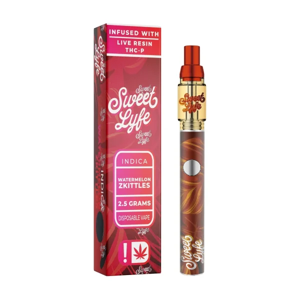 23419f14-c169-4c60-8cb0-0fdcc83ee157 Sweet Lyfe 2.5ml Disposable Vape Pen Infused with Live Resin + THCP - Watermelon Zkittlez - Indica