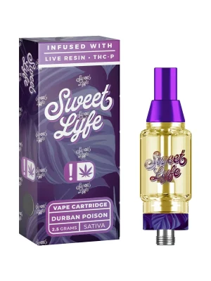 Sweet Lyfe 2.5ml Vape Cartridges Infused with Live Resin + THCP - Durban Poison - Sativa
