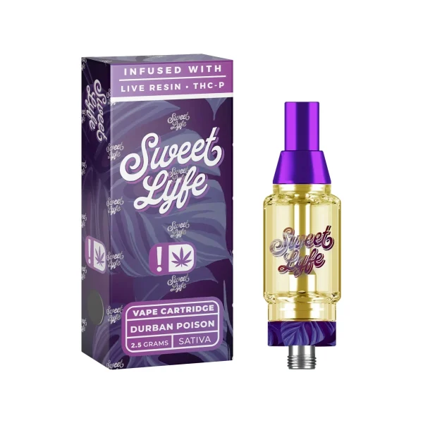 3e8767da-321f-4948-b344-0d3d888d2b99 Sweet Lyfe 2.5ml Vape Cartridges Infused with Live Resin + THCP - Durban Poison - Sativa
