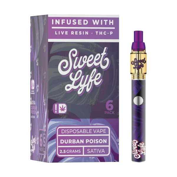 719b0b2f-43c7-4d6d-bb84-92aa1147a3e6 Sweet Lyfe 2.5ml Disposable Vape Pen Infused with Live Resin + THCP - Durban Poison - Sativa