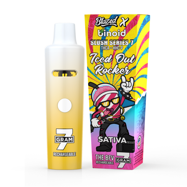 Slush-Series-Iced-Out-Rocker-7-Gram-Review-Take-Work-Online-Best-Brand-Price-Get-Near-Me-Lowest-Coupon-Discount-Store-Shop-Vapes-Carts-Online-Binoid (1) Blazed x Binoid 7 Gram THCA Disposable Vape – Slush Series