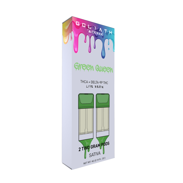 THCA-Delta9P-2Pods-Vape-Goliath_Green_Queen-Delta-Extrax-Where-To-Buy-Near-Me-2Pack (1) Delta Extrax THCA + Delta 9P Vape Pods 2 Gram (2-Pack)