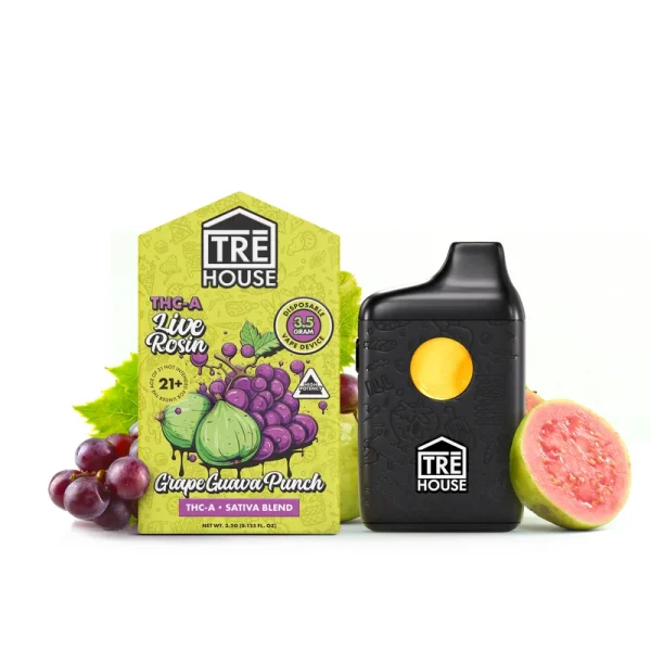 TreHouse-GrapeGuava-BestBrand-GoodPrice-GetNearMe-LowestCoupon-DiscountStore-Shoponline-Where-to-Buy-2Grams-Strongest-Smoke-ShopBinoid-3 TRĒ House Live Rosin THCA Disposable Vape - 3.5G