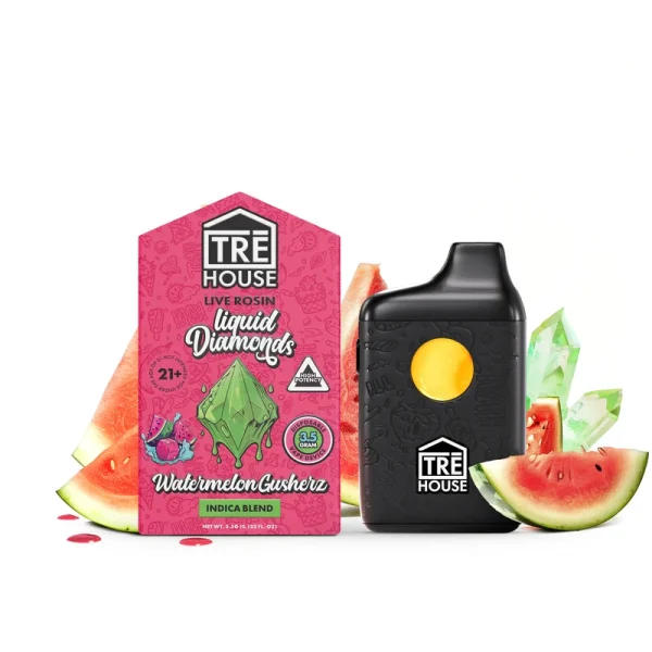 Watermelon-Gushers-live-resin-TreHouse-BestBrand-GoodPrice-GetNearMe-LowestCoupon-DiscountStore-Shoponline-Where-to-Buy-2Grams-Strongest-Smoke-ShopBinoid-4 TRĒ House Live Rosin Liquid Diamonds Vape Pen - 3.5G