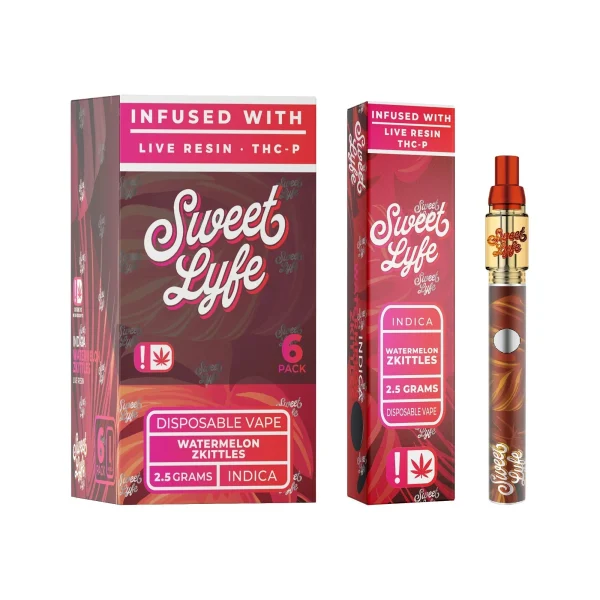 af958668-2927-4dc8-bcfd-dba25f6e2096 Sweet Lyfe 2.5ml Disposable Vape Pen Infused with Live Resin + THCP - Watermelon Zkittlez - Indica