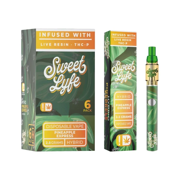 bd089e21-582e-4a37-bdbe-d03e992a9a84 Sweet Lyfe 2.5ml Disposable Vape Pen Infused with Live Resin + THCP - Pineapple Express - Hybrid