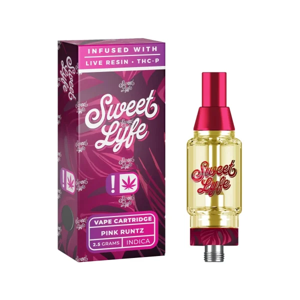 f7168d9a-cf20-499b-b31f-ea938e310ea0 Sweet Lyfe 2.5ml Vape Cartridges Infused with Live Resin + THCP - Pink Runtz - Indica