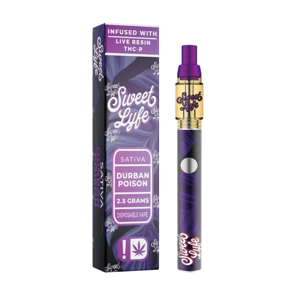 f7d4eded-aeda-4874-bcea-de4f91a5dbcd (1) Sweet Lyfe 2.5ml Disposable Vape Pen Infused with Live Resin + THCP - Durban Poison - Sativa