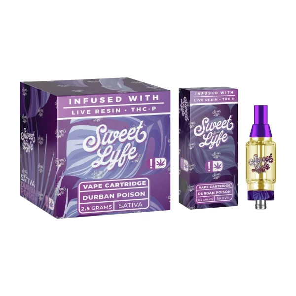 Sweet Lyfe 2.5ml Vape Cartridges Infused with Live Resin + THCP - Durban Poison - Sativa