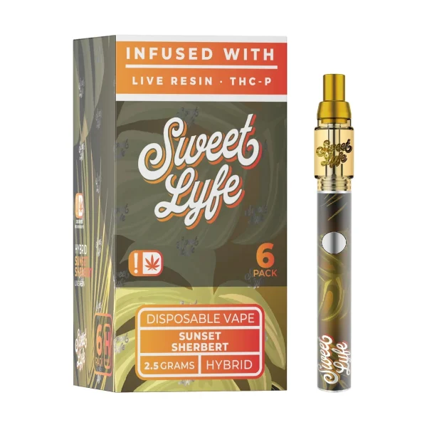 Sweet Lyfe 2.5ml Disposable Vape Pen Infused with Live Resin + THCP - Sunset Sherbert - Indica